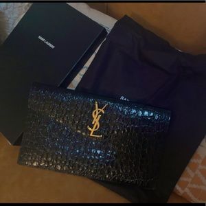 YSL Black Saint Laurent Pouch in Crocodile